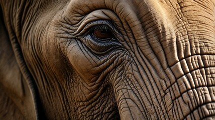 "Stunning closeup of an elephant, capturing its wise eyes and textured skin in vivid detail.