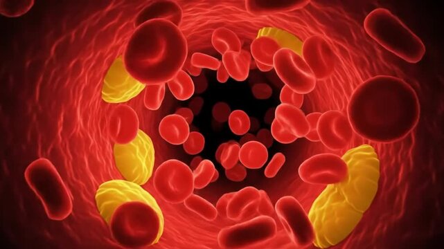 Cholesterol Plaque Buildup in Artery with Red Blood Cells Flowing