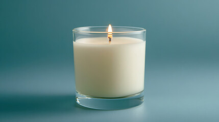 Elegant Candle in Glass Jar with Flame on Calm Background