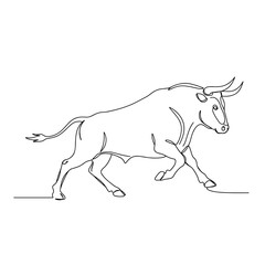 Abstract Bull Walking in Minimalist Line Art Style  