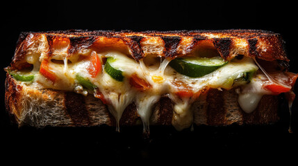Grilled Cheese Sandwich with Colorful Vegetables on Dark Background