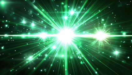 Fototapeta premium Glowing green cosmic explosion with bright rays and stars