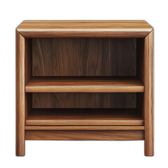 Solid wood walnut bookcase with shelves and a sturdy frame, showcasing natural wood grain. Isolated on transparent background.