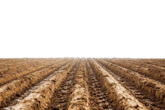 Plowed Field Ready for Planting . White background PNG
