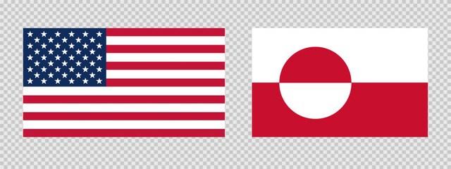 Flags of the United States and Greenland. Vector illustration on transparent background