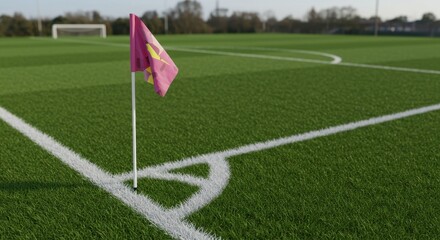 Obraz premium Corner Flag on a Lush Green Soccer Field: A Daytime View of Sports Field