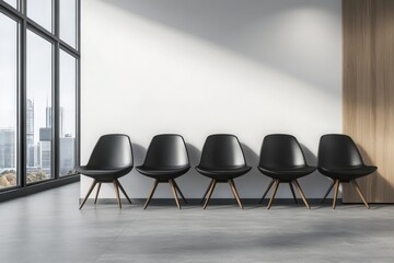 Obraz premium Black chairs in waiting room on white background on transparent background