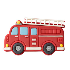 Adorable and cheerful cartoon illustration of a red fire truck with ladder and windows
