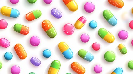 Colorful Pharmaceutical Capsule and Tablet Pattern for Healthcare Concepts