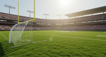 Fototapeta premium American Football Stadium: A Sunny Day Game at a Packed Arena