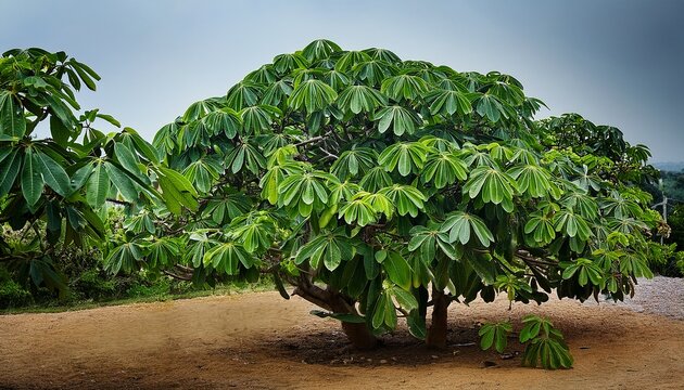 ivory coast almond or black afara tree green leaves in the garden