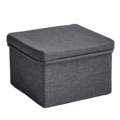 Grey fabric storage box with lid isolated on transparent background.