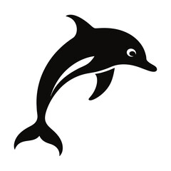 Fototapeta premium Silhouette of a single dolphin jumping in black and white illustration