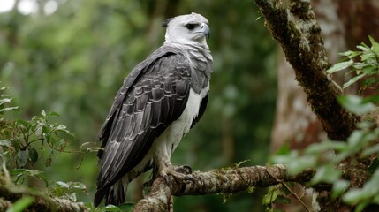 Harpy Eagle Perched on Rainforest Branch, Majestic Profile