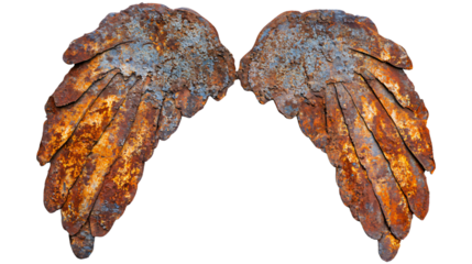Rusty Metal Angel Wings Isolated on White Background for Creative Designs
