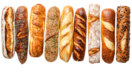 Fresh Baguettes Array on White Background for Food Photography and Design Projects