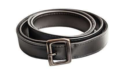 Elegantly Styled Black Leather Belt on White Background