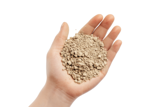 Closeup of Soil in Hand - Natural Earthly Resource . White background PNG