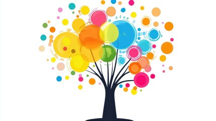 A creative mind map chart clipart, brainstorming process element, colorful connected nodes, flat design, isolated on white background.