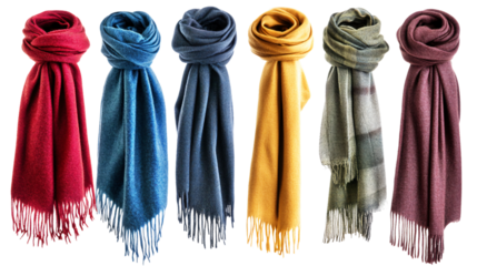 Elegant Collection of Scarves Isolated on White Background for Fashion Designers
