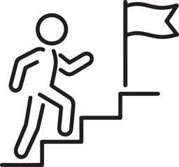 Climbing To Success Minimalistic Line Art Illustration Man Reaching Goal Flag