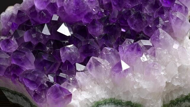 Gaze at the captivating amethyst crystals, their rich purple hues sparkling brilliantly. The natural formation creates a tranquil ambiance, inviting reflections on nature's artistry.