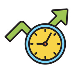 Clock and rising graph arrow outline icon