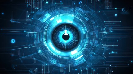 Fototapeta premium Futuristic blue eye with digital circuits.