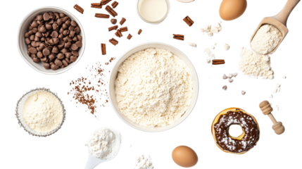 Delicious Overhead Shot of Donuts Being Made on White Background