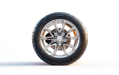 Obraz premium Modern Car Wheel with Alloy Rim on White Background for Design