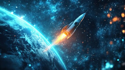 Fototapeta premium Rocket launching into space from Earth.