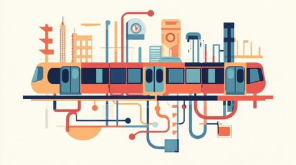 Obraz premium Public transit map flat design front view urban planning animation. 