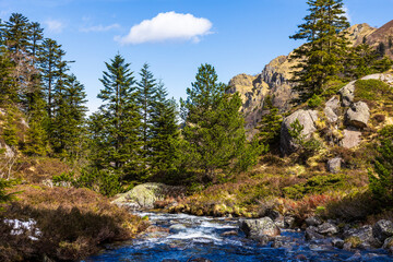 Ars River in Spring from the Plateau above the Waterfall in Haut-Couserans, Ari&egrave;ge