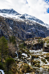 Snow-capped Pique Rouge de Bassiès Mountain in Spring from the Plateau above the Ars Waterfall in Haut-Couserans, Ariège