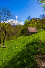 Hiking Trail to the Ars Waterfall from Aulus-les-Bains, in the Pyrenees Region of Haut-Couserans,...