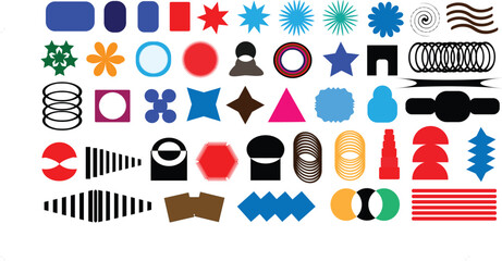 Vector illustration of red black zigzag long x starburst sticker bito vector a set of icons  brutalist abstract geometric shapes and grids. brutal contemporary figure star oval spiral flower