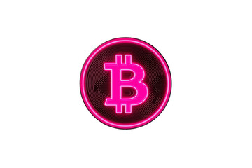 Obraz premium A glowing pink Bitcoin symbol with digital circuit lines.