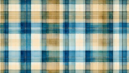 blue and beige watercolor plaid repeat seamless pattern