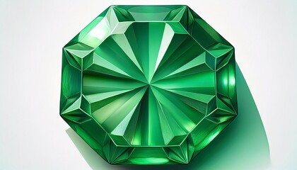 top down view of emerald octagon gem with layered crystalline faces vibrant jade to forest green color transitions cartoon highlights shaped like four pointed stars polished candy like surface