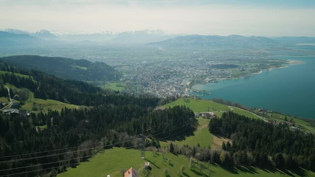 Picturesque view from mountain Pfaender in Bregenz, Austria on Lake Constance