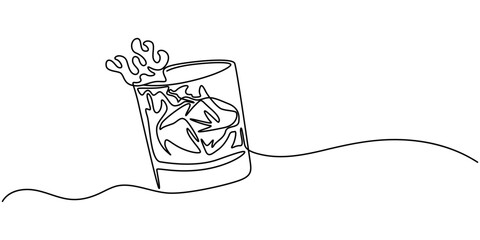 Continuous One Line Drawing Beverages Icons Concept. Single Line Vector Illustration. Beer, Cocktails, Wine, Smoothies, Winehouse Continuous Line Illustration, Single line drawing of a champane.