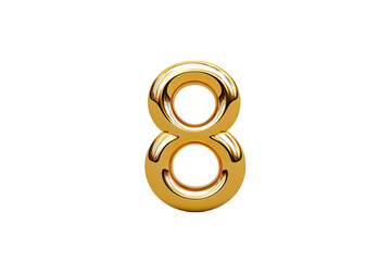 A shiny gold number eight with a reflective metallic finish.
