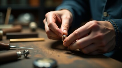 Obraz premium Jeweler Inspecting Handmade Diamond Ring
