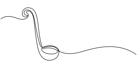 Continuous one single line drawing Kitchen ladle Kitchen tools icon vector illustration concept, Soup ladle one continuous line drawing, Vector continuous one single line drawing icon of kitchen soup.