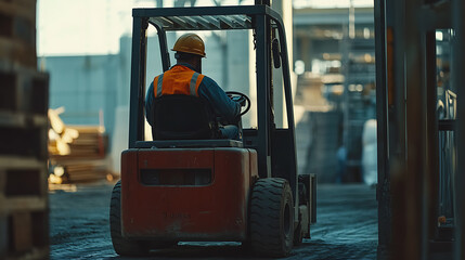 Worker Operating a Forklift in an Industrial Setting