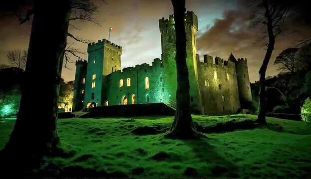 Old Irish Castle Illuminated at Night