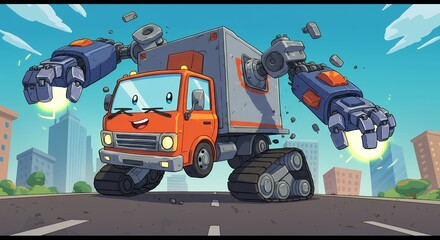 Cartoon delivery truck robot illustration
