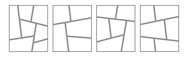 Set of collage grid manga comic storyboard layout panel blank template. Empty page frame for comic book, photo collage, poster, flyer. Vector illustration