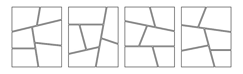 Set of collage grid manga comic storyboard layout panel blank template. Empty page frame for comic book, photo collage, poster, flyer. Vector illustration