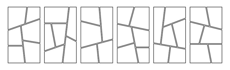 Set of collage grid manga comic storyboard layout panel blank template for social media. Empty page frame for comic book, photo collage, poster, flyer. Vector illustration